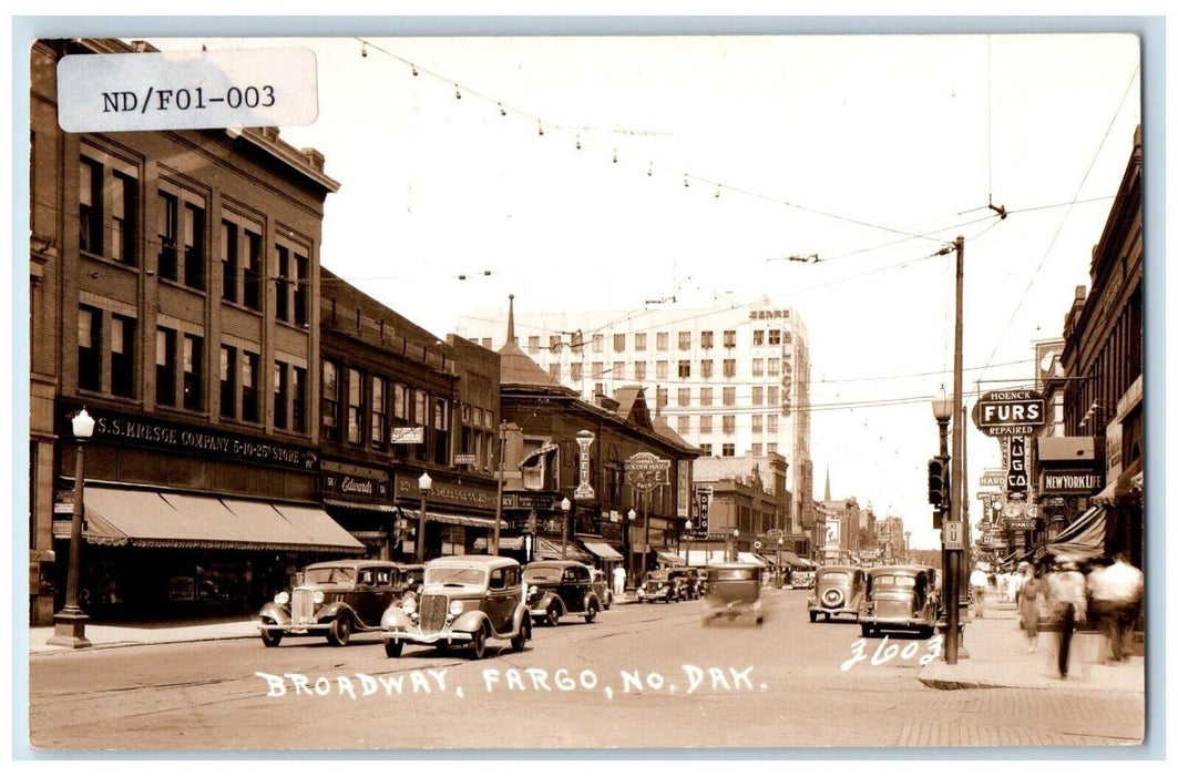 c1950's Broadway Fargo Cars Drug Stores North Dakota ND RPPC Photo Postcard