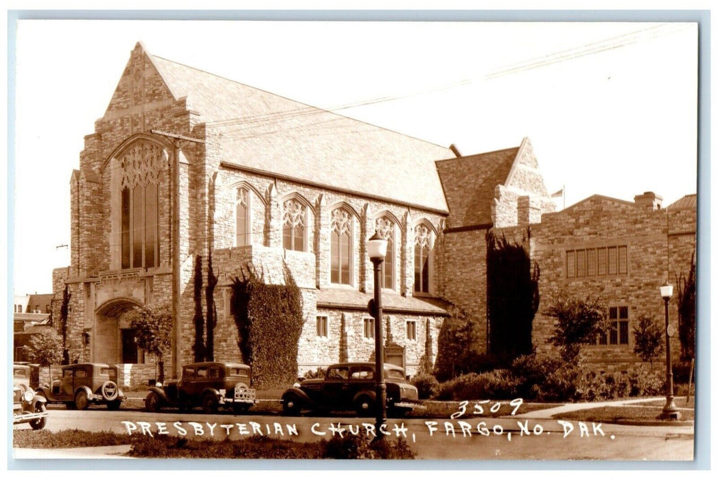 c1940's Presbyterian Church Cars Fargo North Dakota ND RPPC Photo Postcard