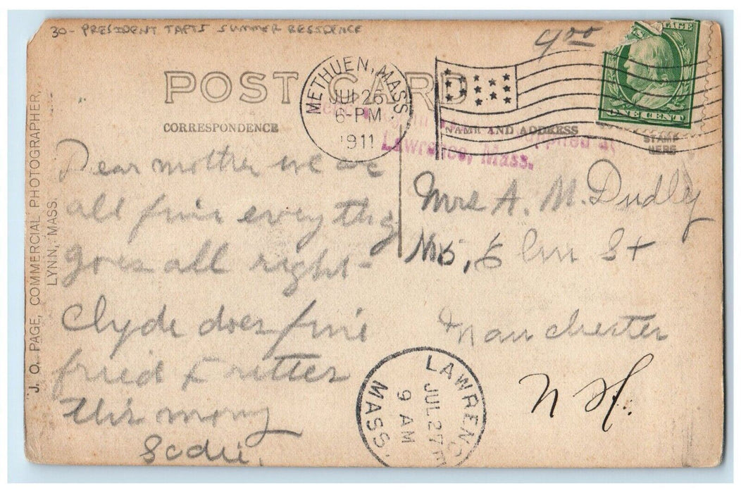 1911 Pres. Tafts Summer Residence Beverly Massachusetts MA RPPC Photo Postcard