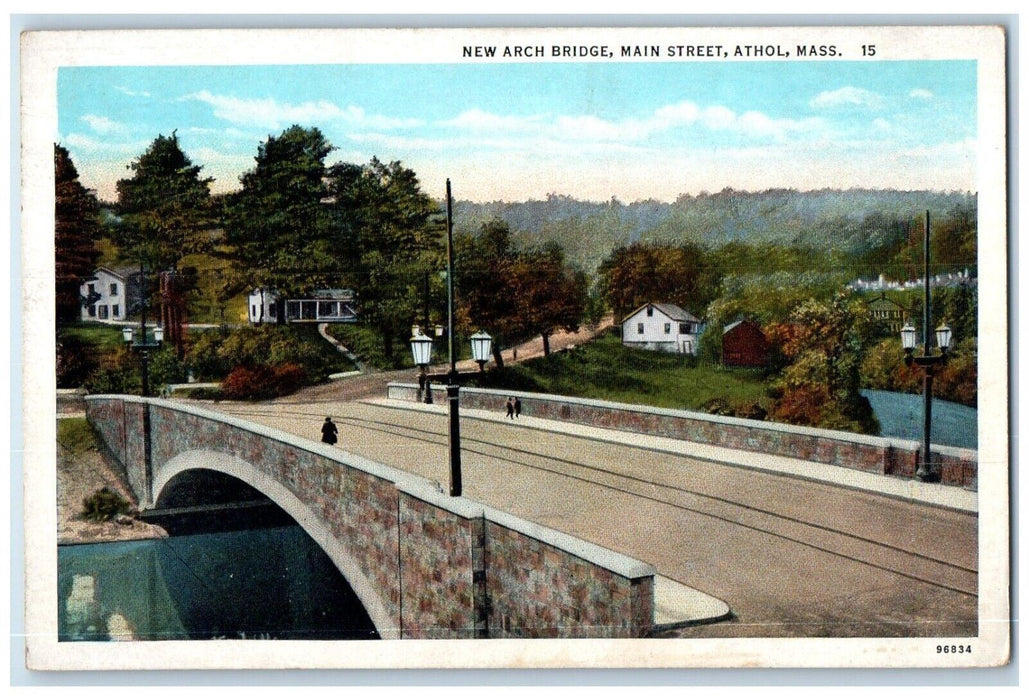 c1940 New Arch Bridge Main Street River Lake Road Athol Massachusetts Postcard