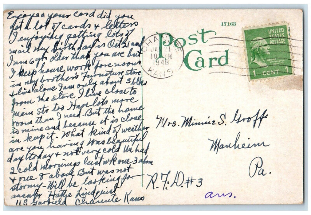 1948 Post Office Good Old Days Classic Cars Chanute Kansas KS Vintage Postcard