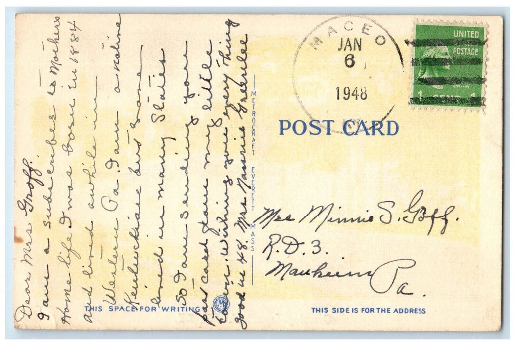 1948 Greetings From Maceo Street Road River Car Lake Kentucky Vintage Postcard