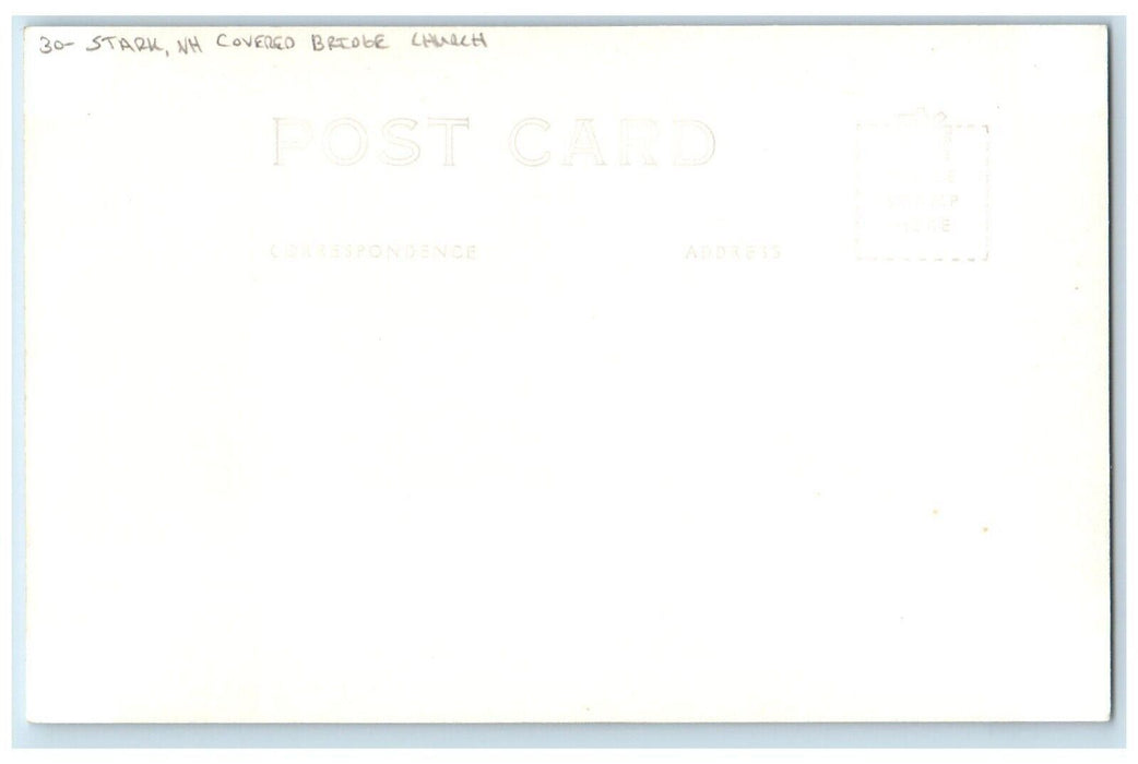 c1940's Covered Bridge Church Stark New Hampshire NH Vintage RPPC Photo Postcard