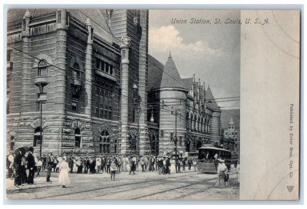 c1910 Union Station Building Crowd St Louis Missouri MO Vintage Antique Postcard