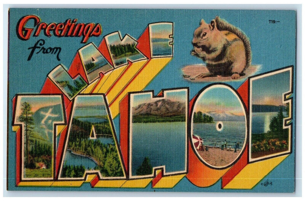 1940 Greetings From Lake Tahoe Large Letters Multiview Squirrel Vintage Postcard