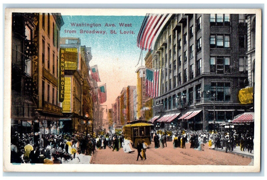 c1910 Washington Ave West From Broadway Streetcar St Louis Missouri MO Postcard