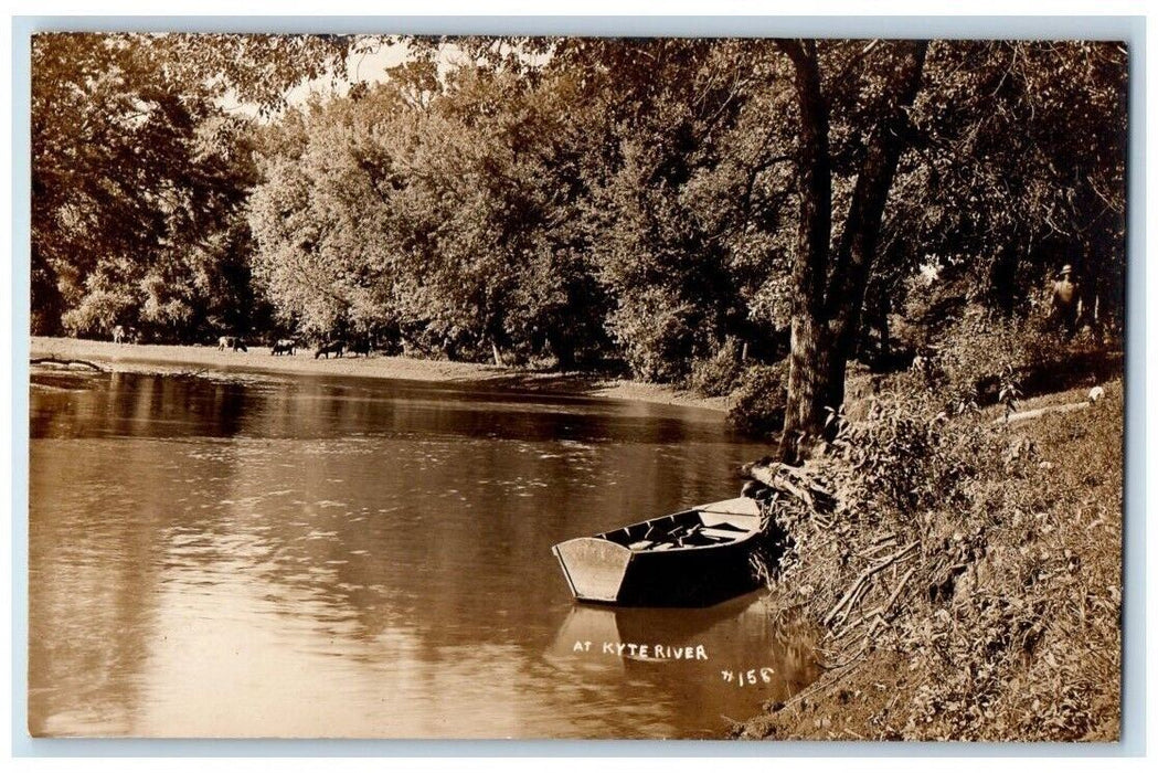 c1910's Kyte River View Rowboat Cow Rochelle Illinois IL RPPC Photo Postcard