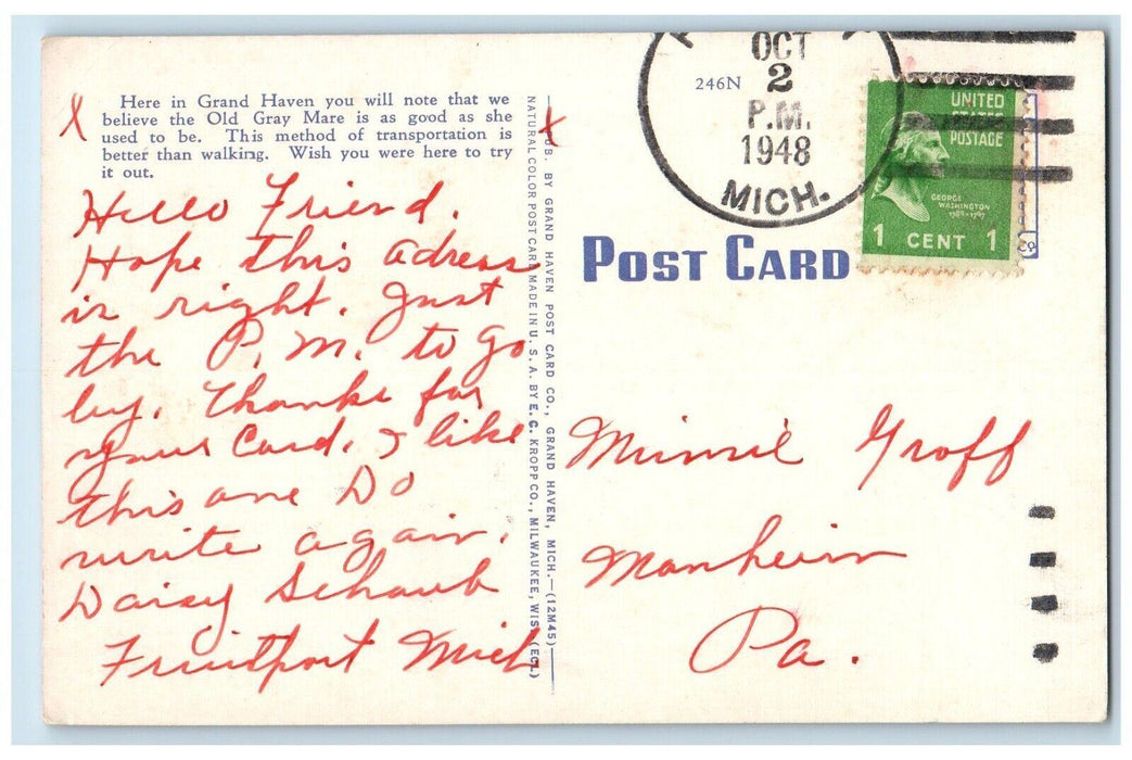 1948 Resort Express Grand Haven Highland Park Grand Haven Michigan MI Postcard