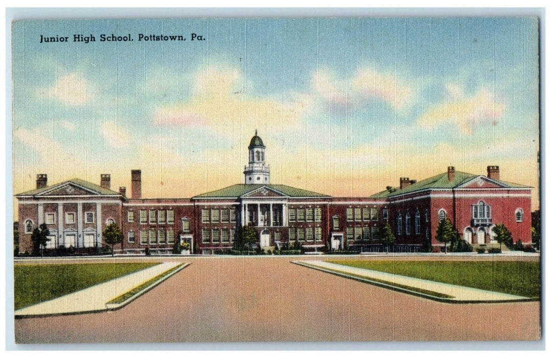 1948 Junior High School Exterior Building Street Pottstown Pennsylvania Postcard
