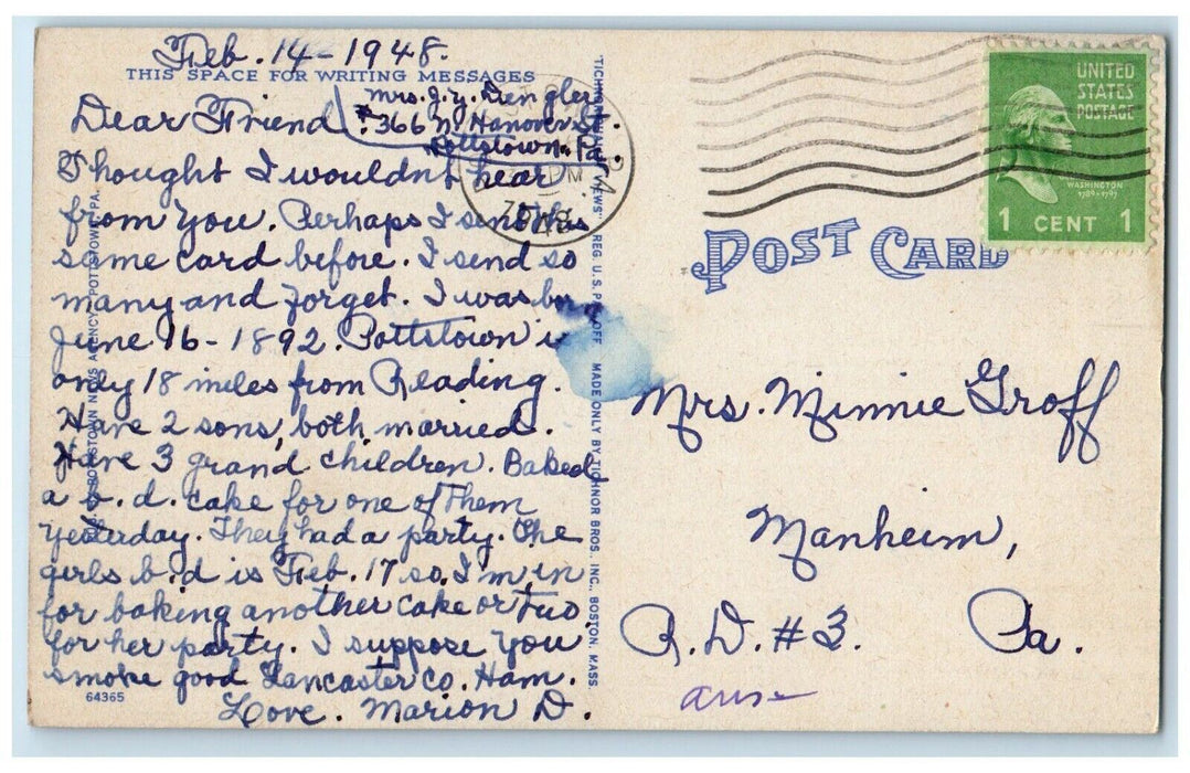1948 Junior High School Exterior Building Street Pottstown Pennsylvania Postcard
