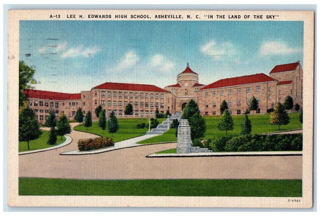 1949 Lee H. Edwards High School Land Sky Road Asheville North Carolina Postcard