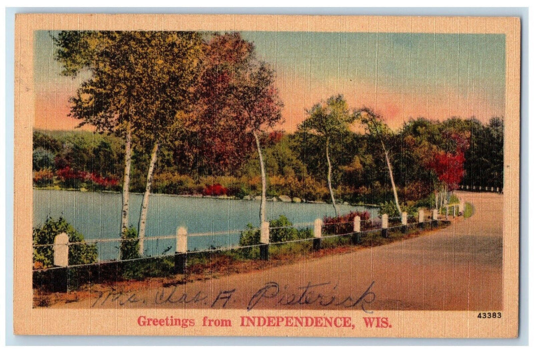 1948 Greetings From Fence River Lake Independence Wisconsin WS Vintage Postcard