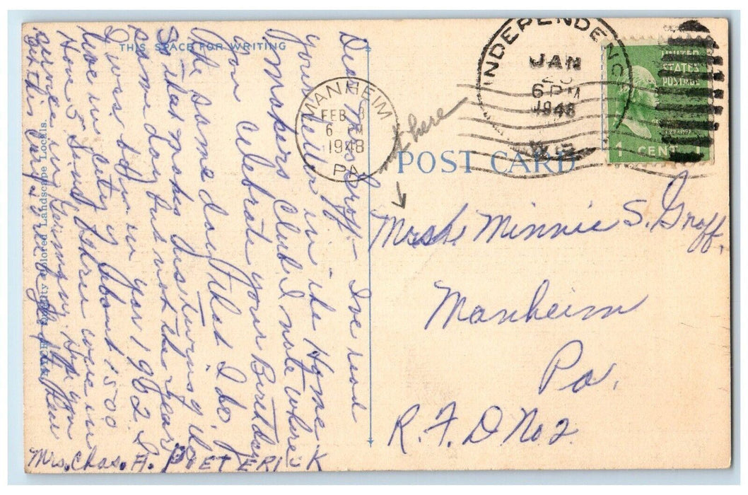 1948 Greetings From Fence River Lake Independence Wisconsin WS Vintage Postcard