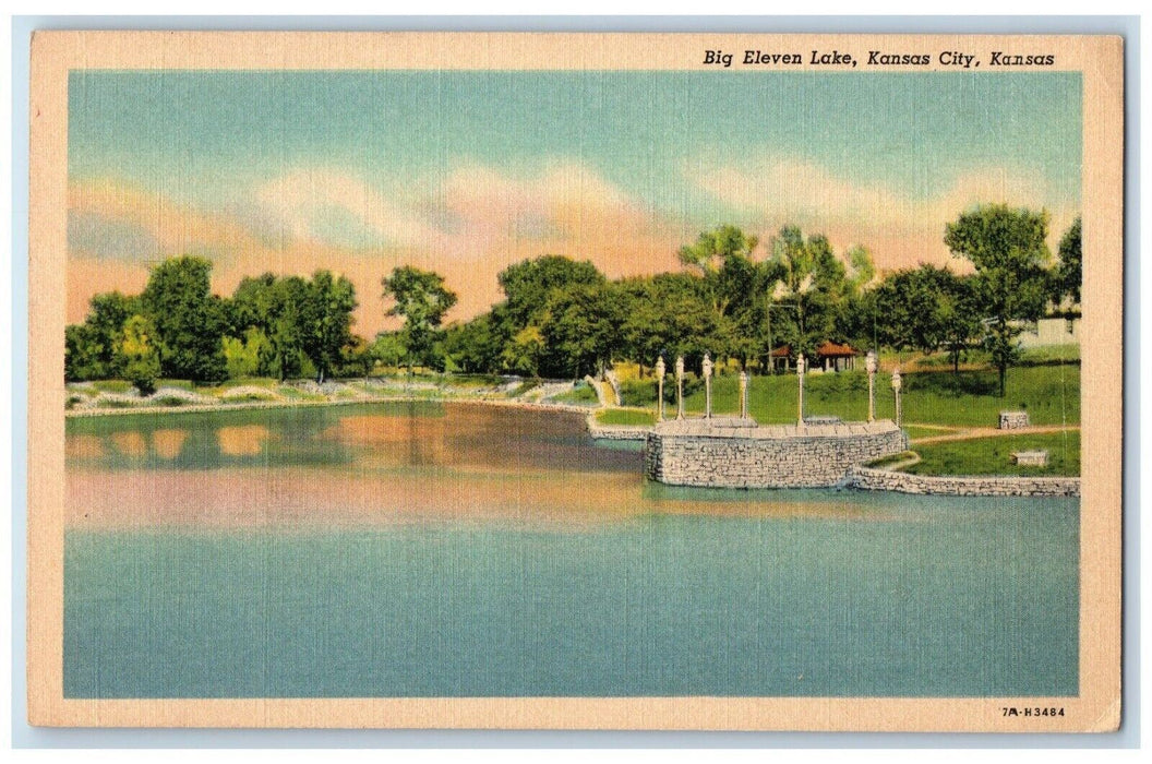 1948 Big Eleven Lake Trees Exterior Dock Port Pole Kansas City Kansas Postcard