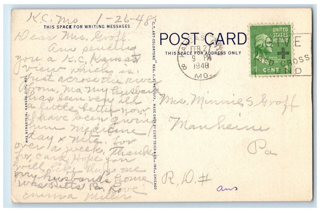 1948 Big Eleven Lake Trees Exterior Dock Port Pole Kansas City Kansas Postcard