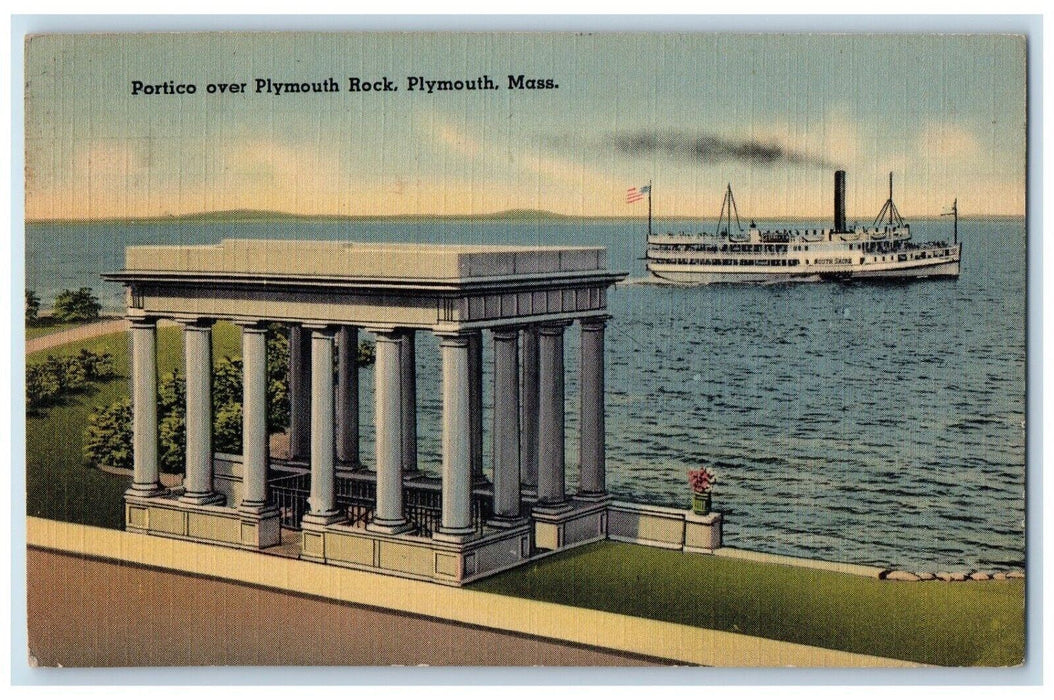 1948 Portico Plymouth Rock Steamer Pillar Port Plymouth Massachusetts Postcard