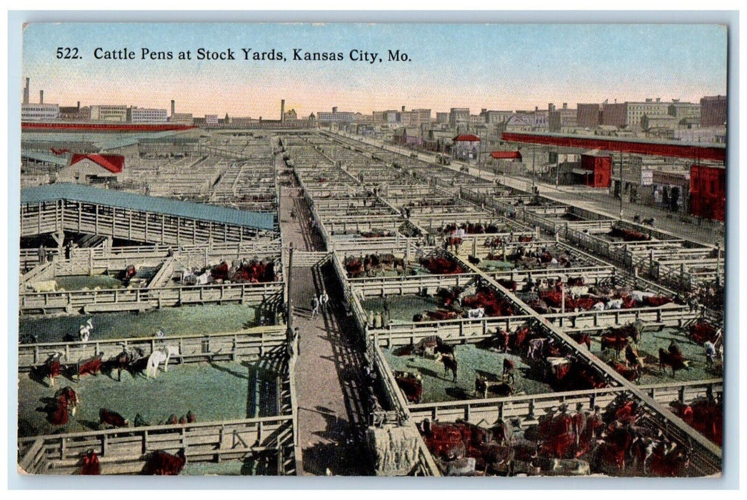 1910 Birds Eye View Cattle Pens Stock Yards Kansas City Missouri Posted Postcard