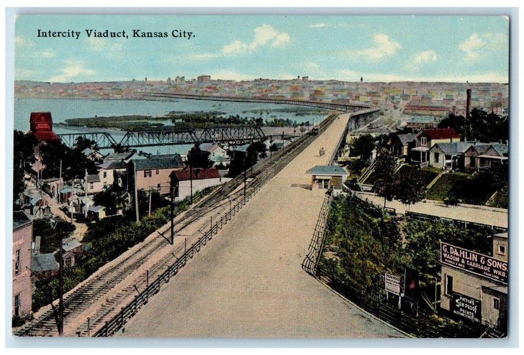 c1910 Bird's Eye View Intercity Viaduct Kansas City Missouri MO Vintage Postcard