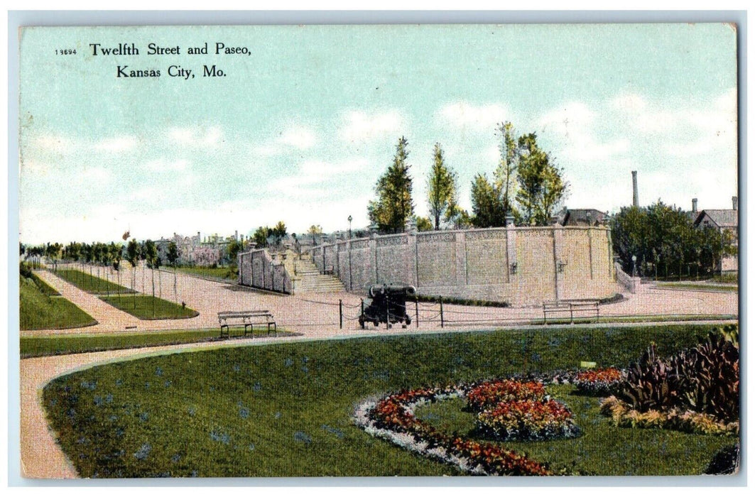 1909 Scenic View Twelfth Street Paseo Kansas City Missouri MO Vintage Postcard