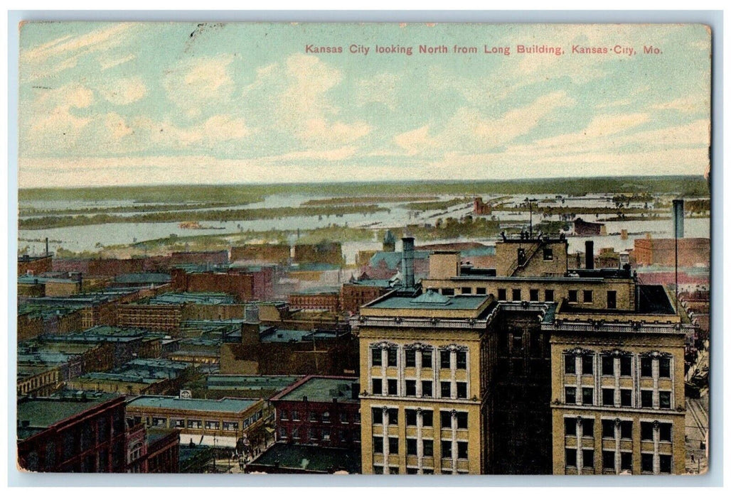 1909 Kansas City Looking North Long Building Kansas City Missouri MO Postcard