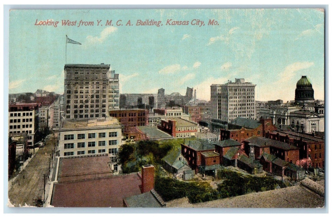 1912 Looking West YMCA Building Kansas City Missouri MO Vintage Antique Postcard