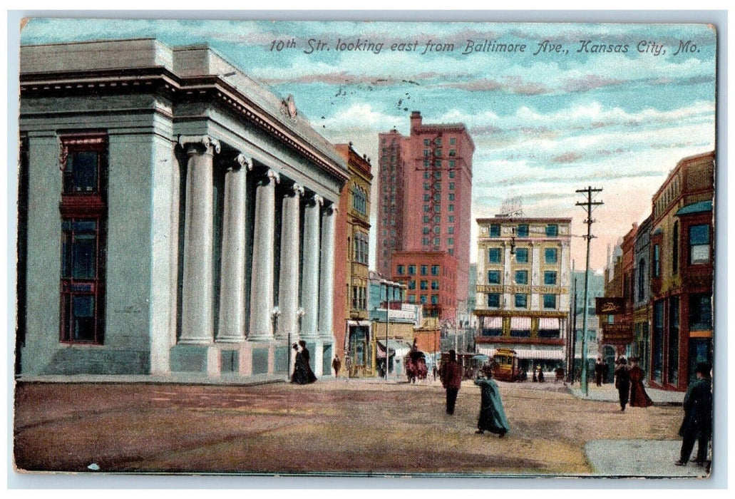 1909 10th Street Looking East From Baltimore Ave Kansas City Missouri Postcard