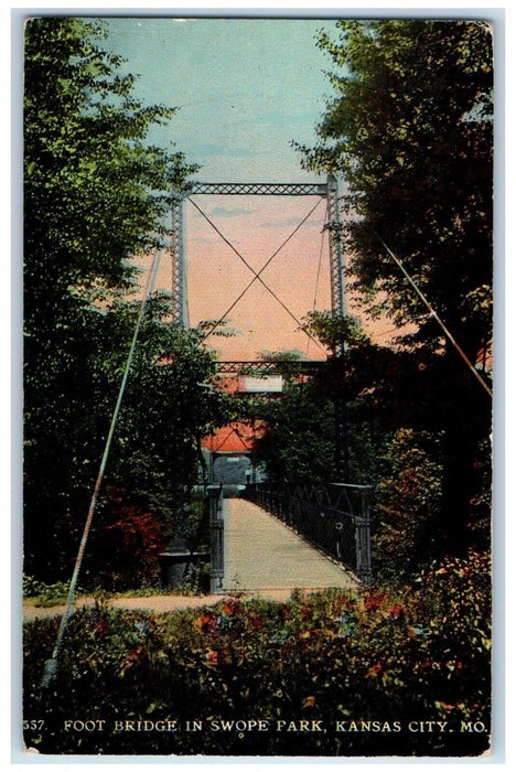 1913 Foot Bridge Swope Park Kansas City Missouri MO Antique Postcard