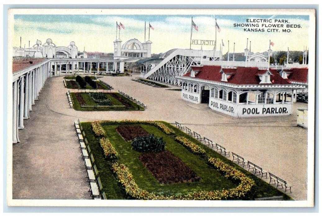 1910 Electric Park Showing Flowers Beds Kansas City Missouri MO Vintage Postcard