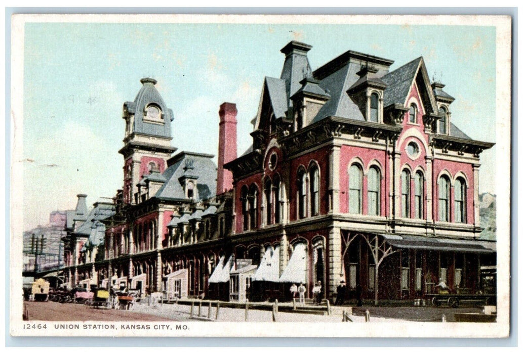 1913 Union Station Building Street Road Kansas City Missouri MO Antique Postcard