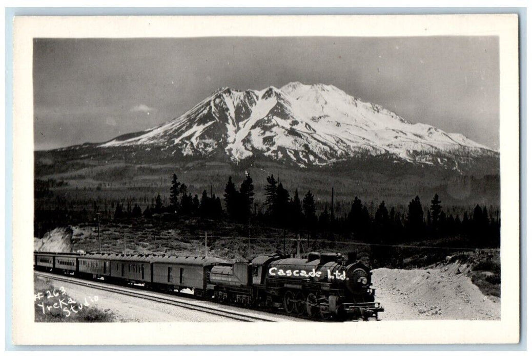 c1940's Cascade Limited Rail Road Train Mt. Shasta CA RPPC Photo Postcard