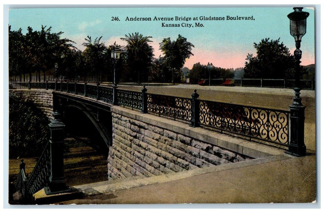 1910 Anderson Avenue Bridge Gladstone Boulevard Kansas City Missouri MO Postcard