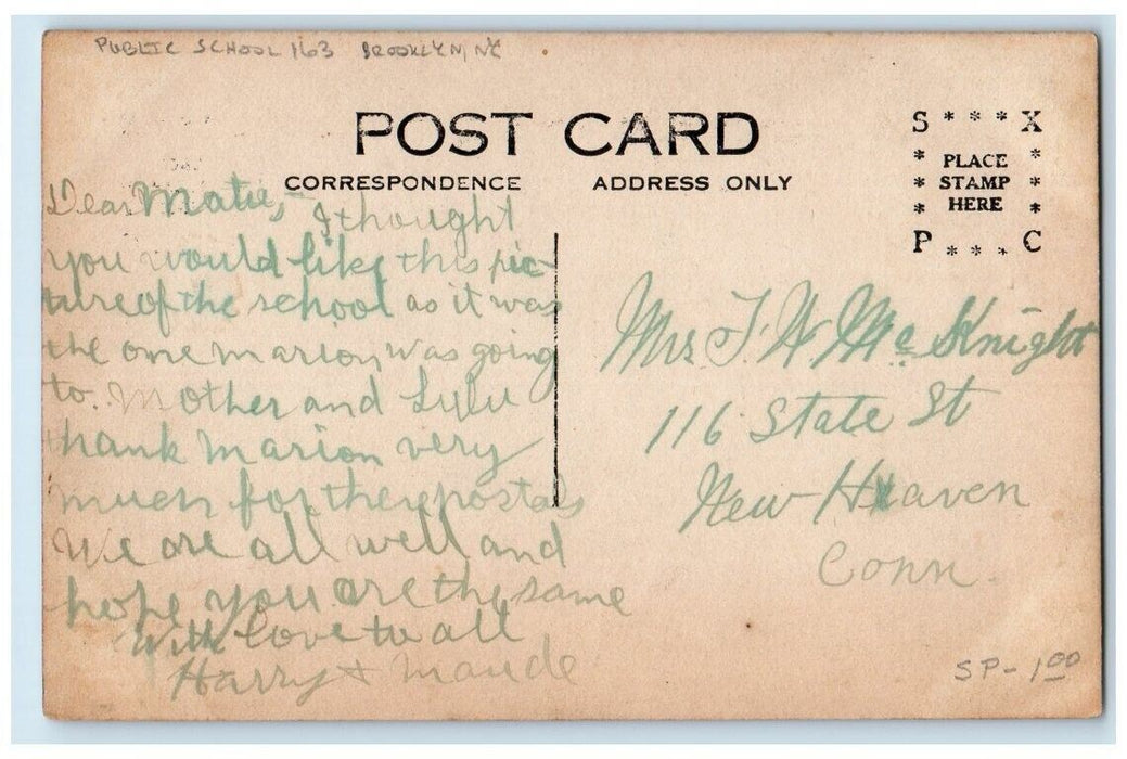 c1910's Public School Building 163 Brooklyn New York NY RPPC Photo Postcard