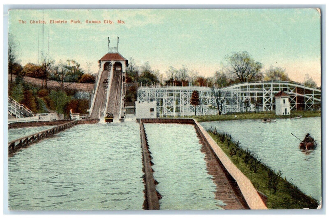 c1910 Chutes Electric Park Amusement Boat Kansas City Missouri Vintage Postcard