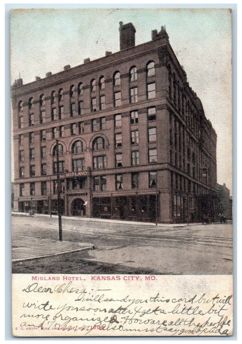 1907 Midland Hotel Building Street Kansas City Missouri Antique Vintage Postcard