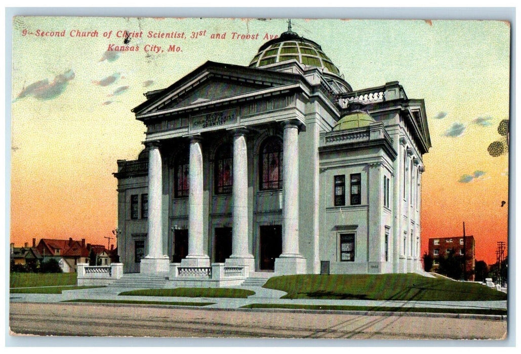 1911 Second Church Christ Scientist Troost Ave Kansas City Missouri MO Postcard