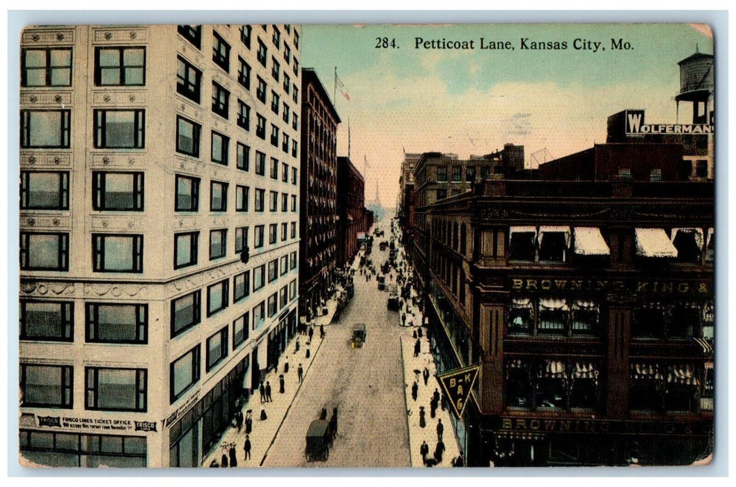 1913 Aerial View Petticoat Lane Kansas City Missouri MO Antique Vintage Postcard