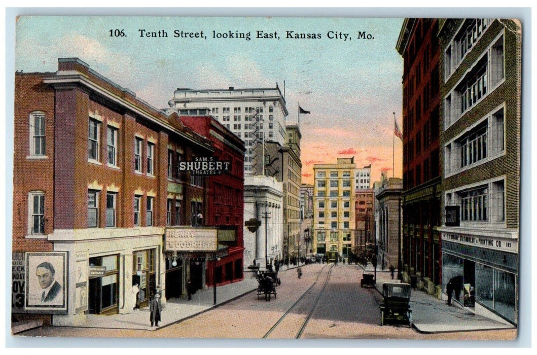 1911 Tenth Street Looking East Kansas City Missouri MO Vintage Antique Postcard