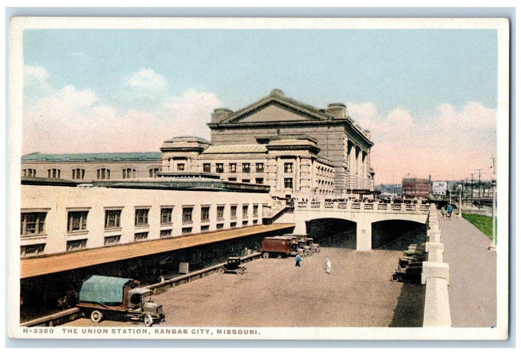 c1910 Exterior View Union Station Classic Cars Kansas City Missouri MO Postcard