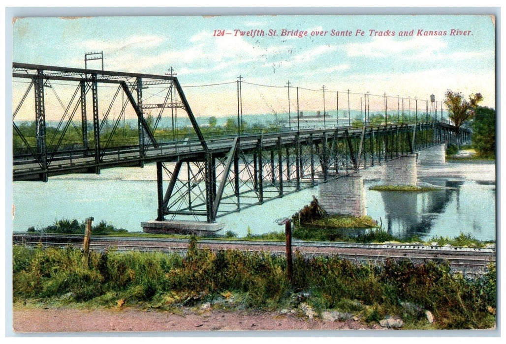 1909 Bridge Over Santa Fe Tracks Kansas River Lake Kansas City Missouri Postcard