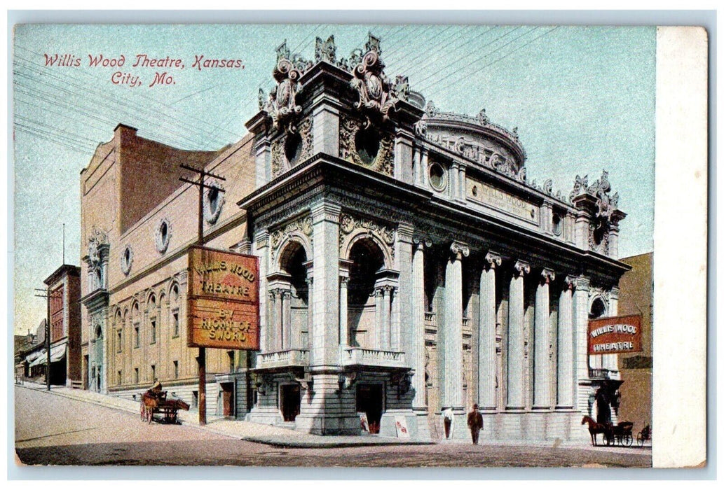 1911 Willis Wood Theatre Building Street Kansas City Missouri Vintage Postcard