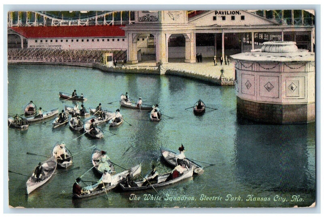 c1910 White Squadron Electric Park Amusement Lake Kansas City Missouri Postcard