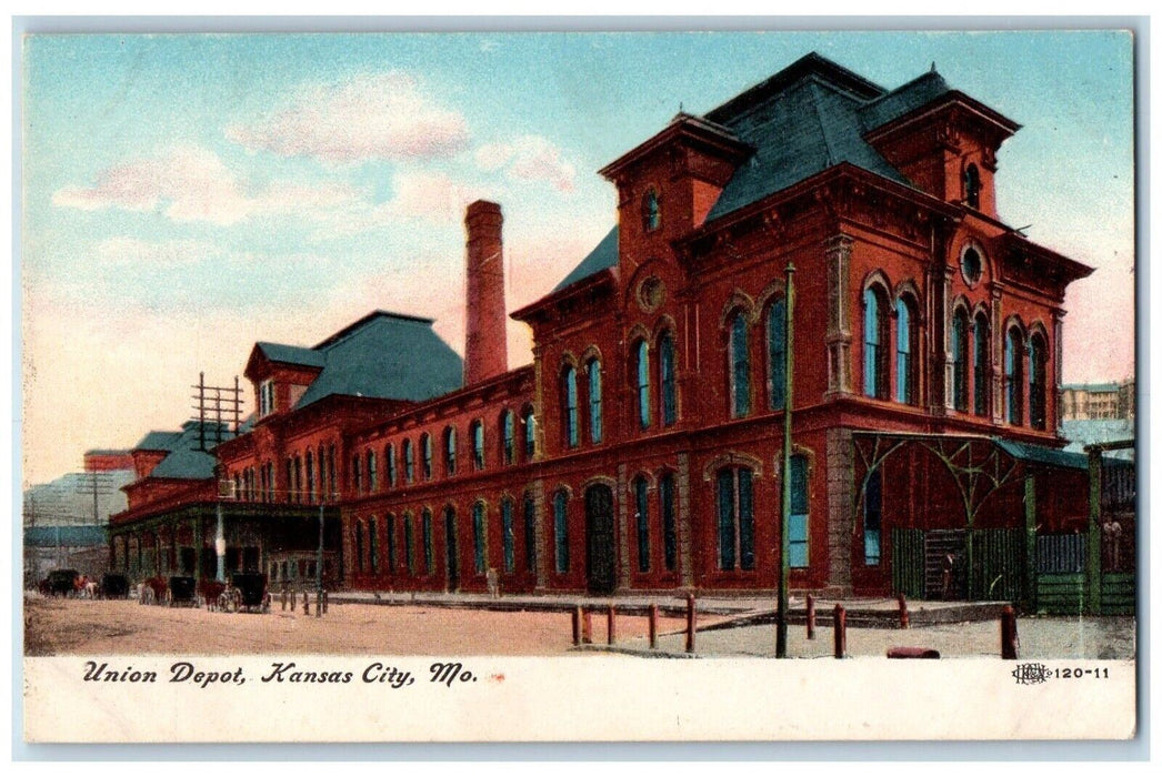 c1910 Union Depot Building Street Kansas City Missouri Antique Vintage Postcard