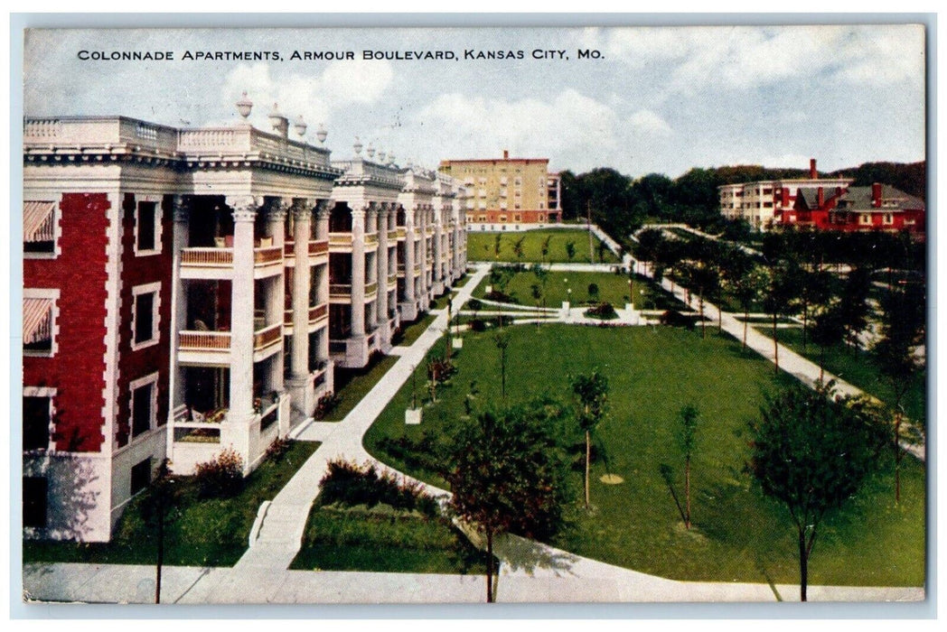 1907 Colonnade Apartments Armour Boulevard Kansas City Missouri Vintage Postcard