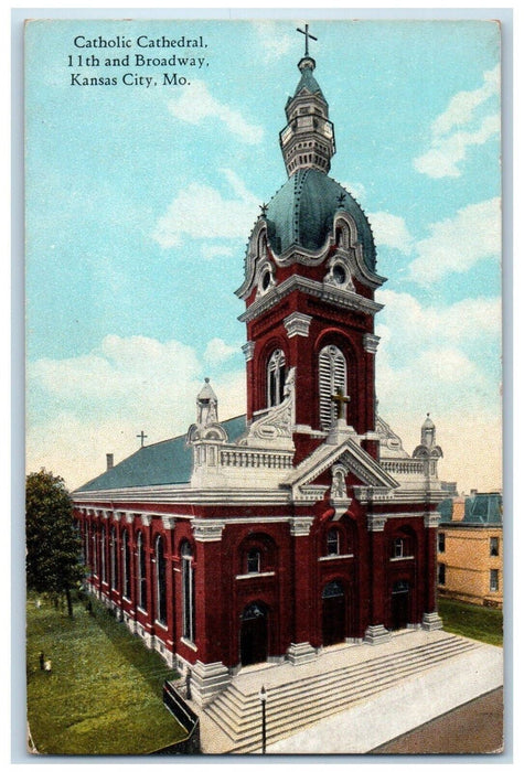 c1920 Catholic Cathedral Building Broadway Kansas City Missouri Vintage Postcard