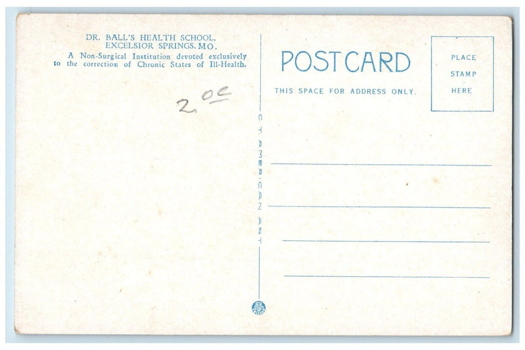 c1920 Dr Ball Health School Excelsior Springs National Health Resort MO Postcard