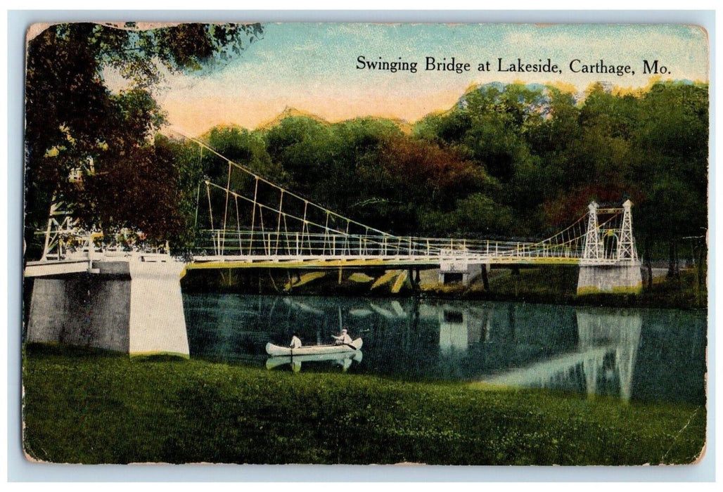 1916 Scenic View Swinging Bridge Lakeside Boat Carthage Missouri Posted Postcard