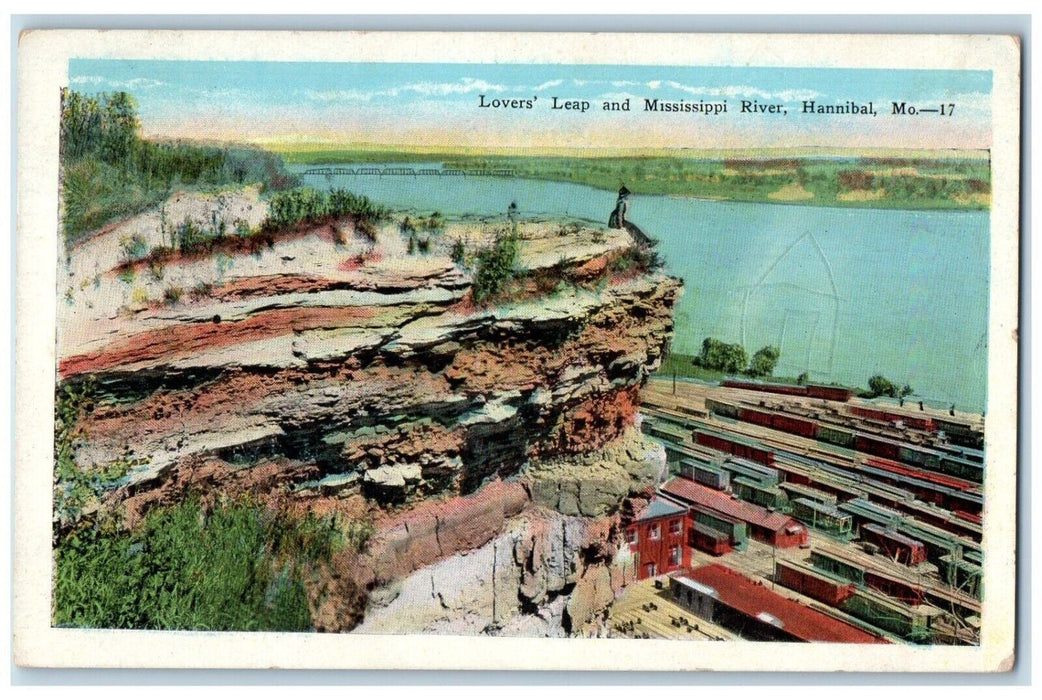 1937 Lovers Leap Mississippi River Hannibal Missouri MO Vintage Antique Postcard