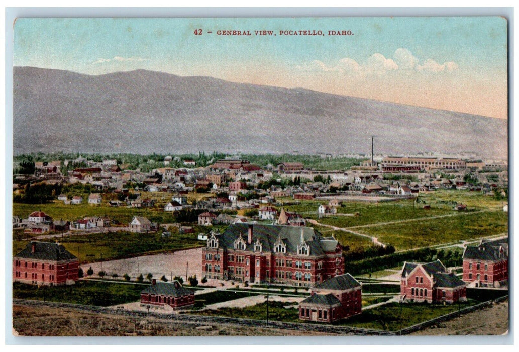 c1910 General View Buildings Field Mountains Pocatello Idaho ID Vintage Postcard