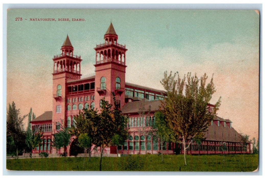 c1910 Exterior View Natatorium Building Trees Boise Idaho ID Antique Postcard