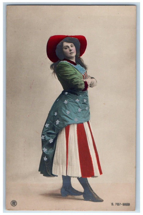 c1910's Pretty Woman Miss Liberty Big Hat Unposted Antique RPPC Photo Postcard